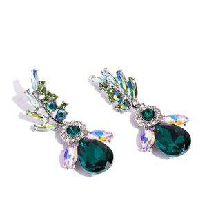 Elegant Green and Silver Crystal Earrings